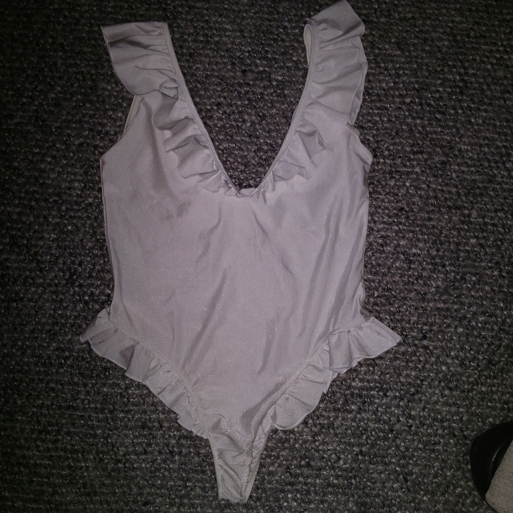 Deep V White one piece swimsuit